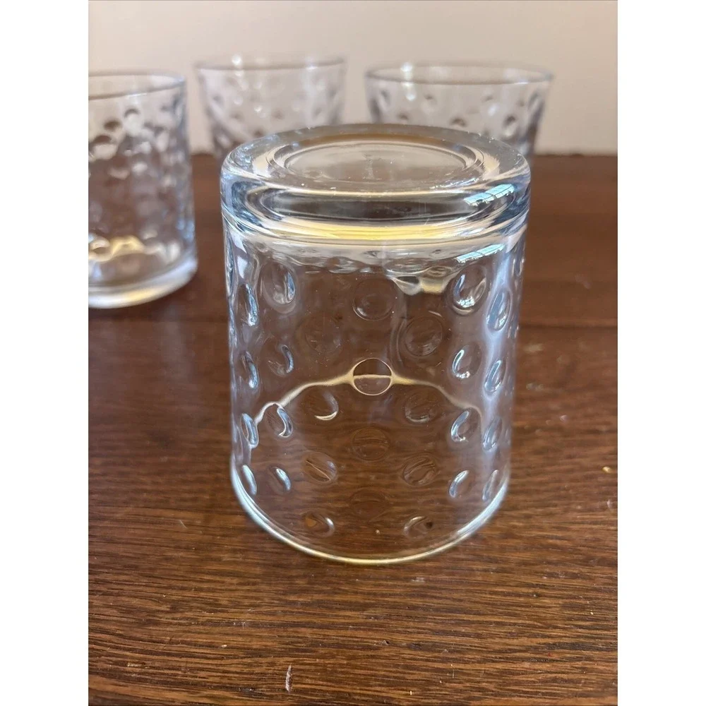 LIBBEY AWA Clear Polka Dot‎ Optic Pattern Rocks Double Old Fashioned Glasses -4